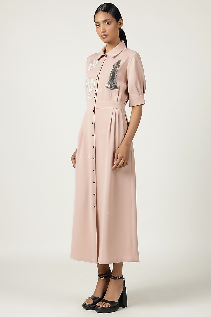 Pink Sand Japanese Crepe Cocktail Shirt Dress by Shahin Mannan at Pernia's Pop Up Shop
