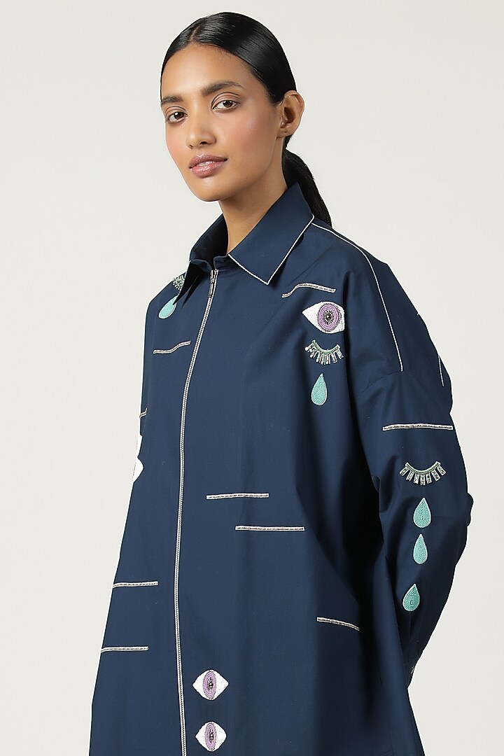 Navy Poplin Overshirt by Shahin Mannan at Pernia's Pop Up Shop