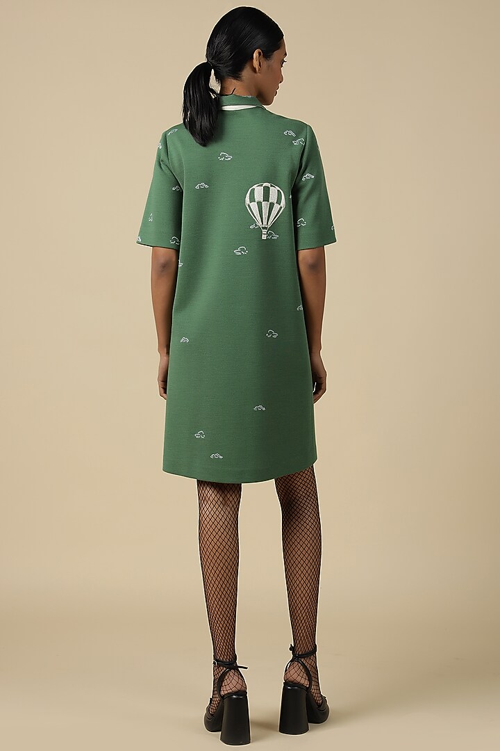 Jade Green Jersey Embroidered Shift Cocktail Dress by Shahin Mannan at Pernia's Pop Up Shop