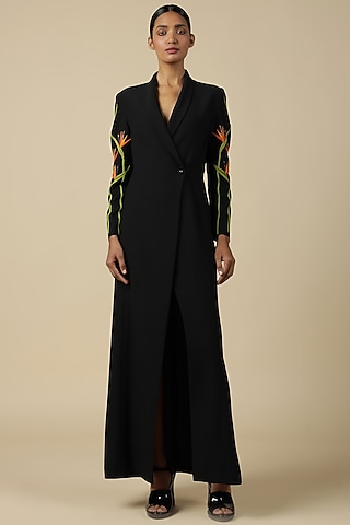 Black Heavy Polyester Embroidered Dress by Shahin Mannan