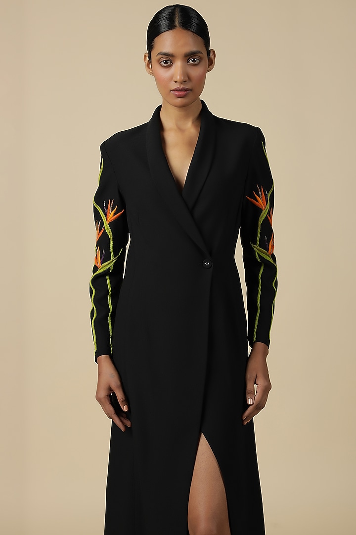 Black Heavy Polyester Embroidered Party Wear Dress by Shahin Mannan at Pernia's Pop Up Shop