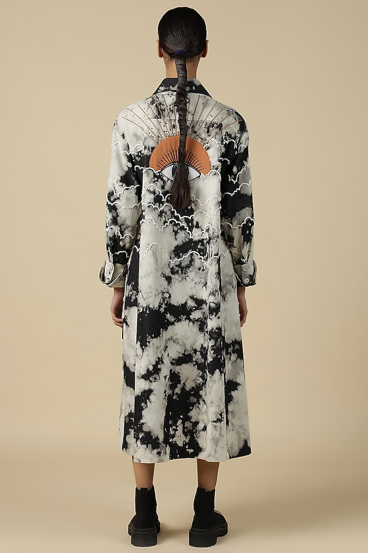 Grey Denim Hand Embroidered Cocktail Dress by Shahin Mannan at Pernia's Pop Up Shop