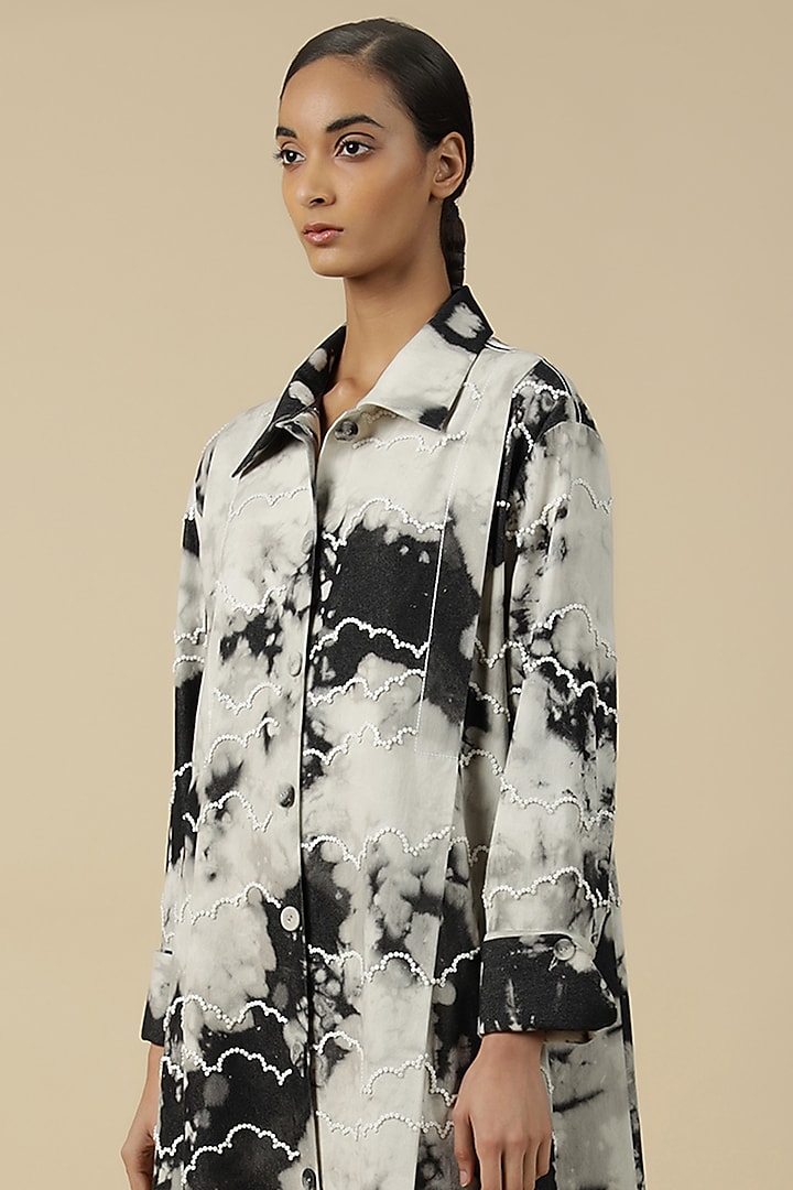 Grey Denim Hand Embroidered Cocktail Dress by Shahin Mannan at Pernia's Pop Up Shop