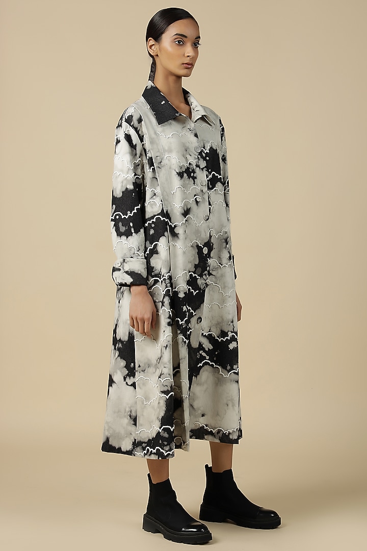 Grey Denim Hand Embroidered Cocktail Dress by Shahin Mannan at Pernia's Pop Up Shop