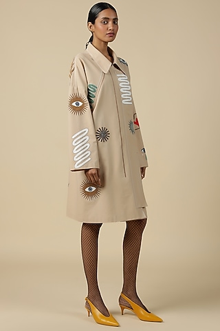 Blonde Poplin Embroidered Jacket Dress by Shahin Mannan