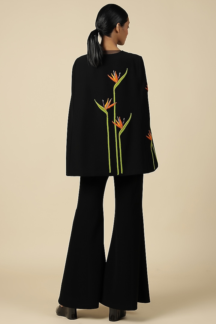 Black Crepe Embroidered Cape Set by Shahin Mannan at Pernia's Pop Up Shop