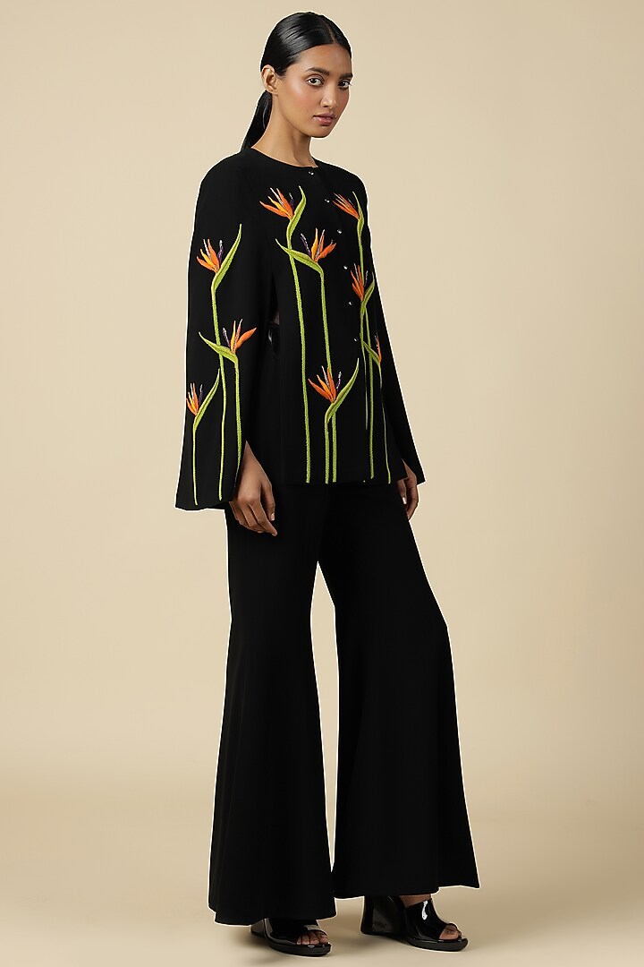 Black Crepe Embroidered Cape Set by Shahin Mannan at Pernia's Pop Up Shop