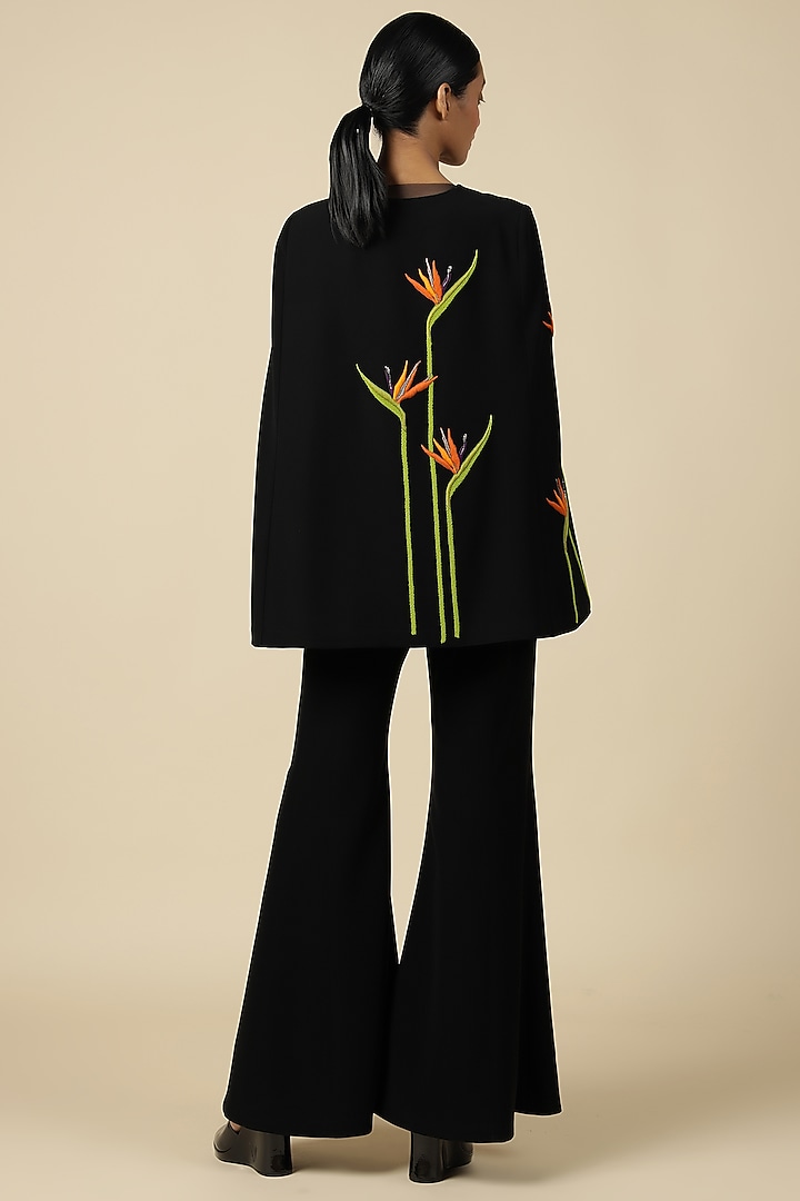 Black Crepe Embroidered Cape by Shahin Mannan at Pernia's Pop Up Shop