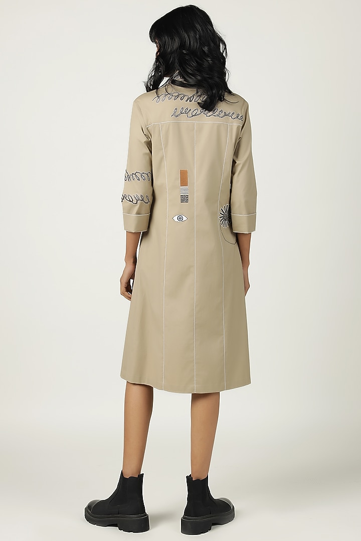 Dark Clay Poplin Embroidered Cocktail Dress by Shahin Mannan at Pernia's Pop Up Shop