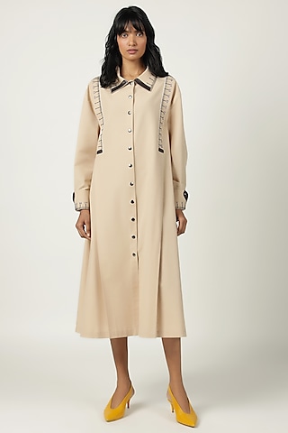 Blonde Poplin Embroidered Dress by Shahin Mannan