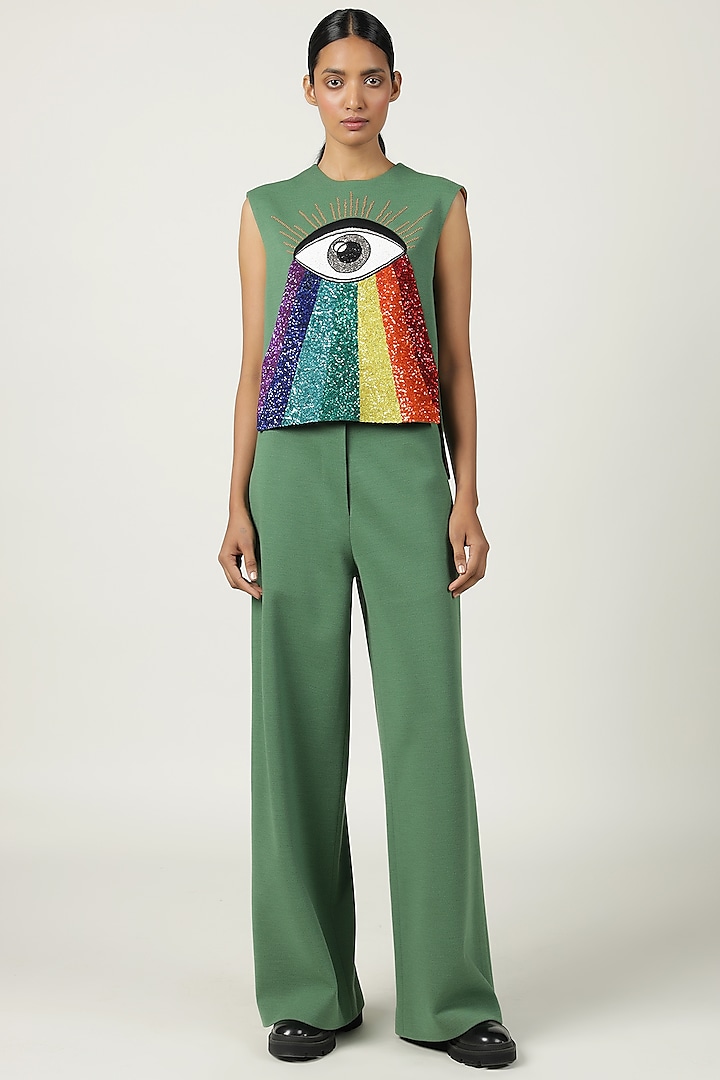 Jade Green Jersey Pant Set by Shahin Mannan at Pernia's Pop Up Shop
