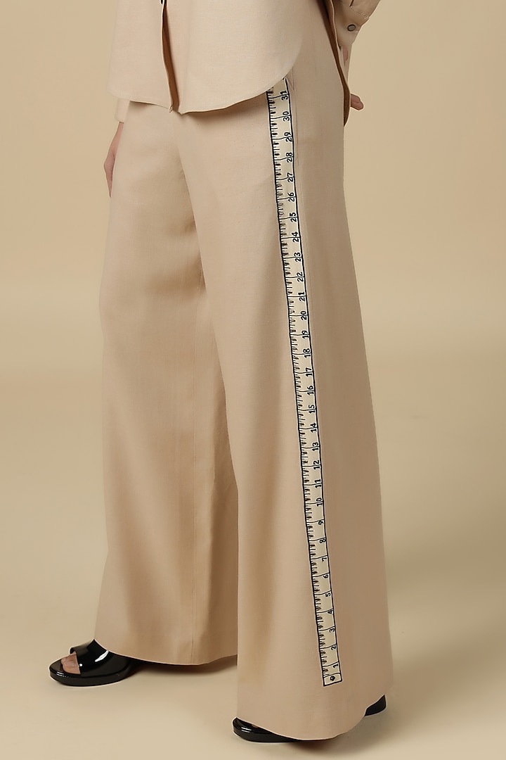 Beige Linen Embroidered Pant Set by Shahin Mannan at Pernia's Pop Up Shop