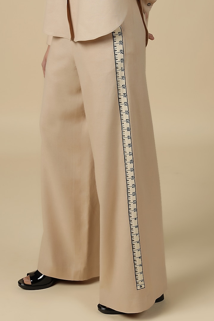 Beige Linen Embroidered High-Low Shirt by Shahin Mannan at Pernia's Pop Up Shop