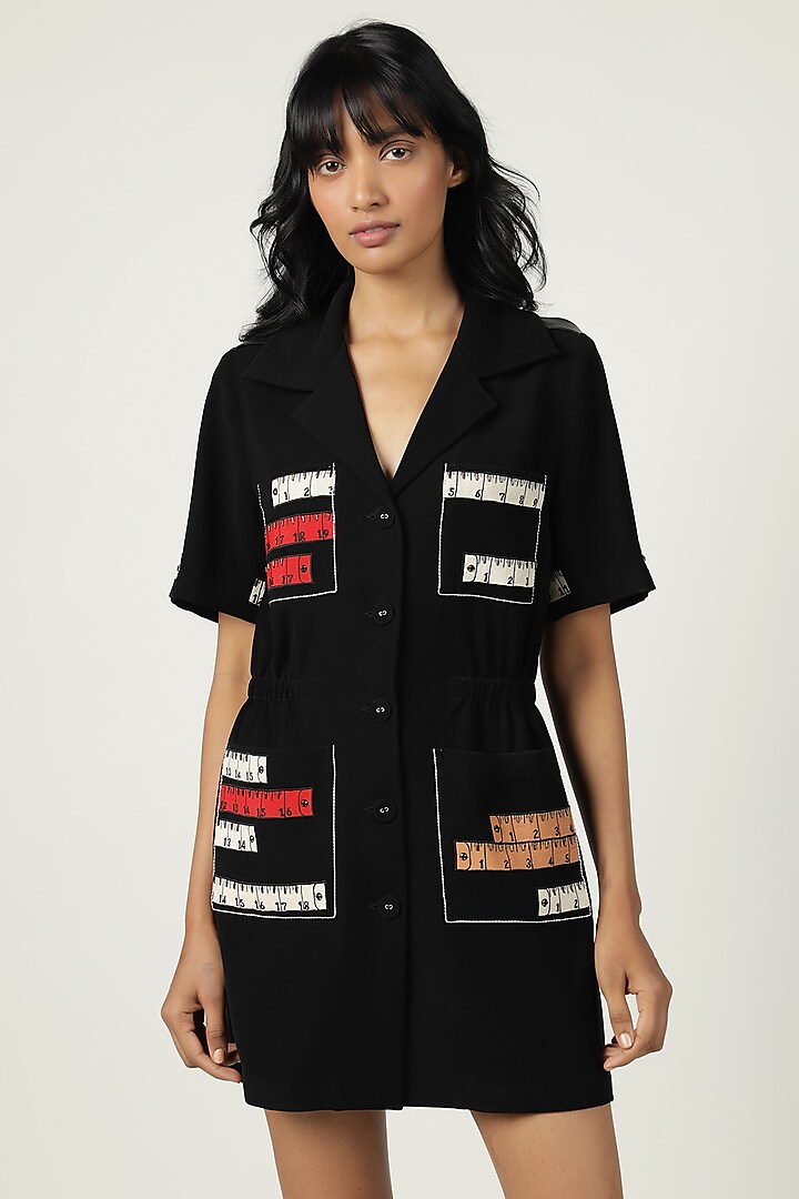 Black Crepe Embroidered Coat Cocktail Dress by Shahin Mannan at Pernia's Pop Up Shop