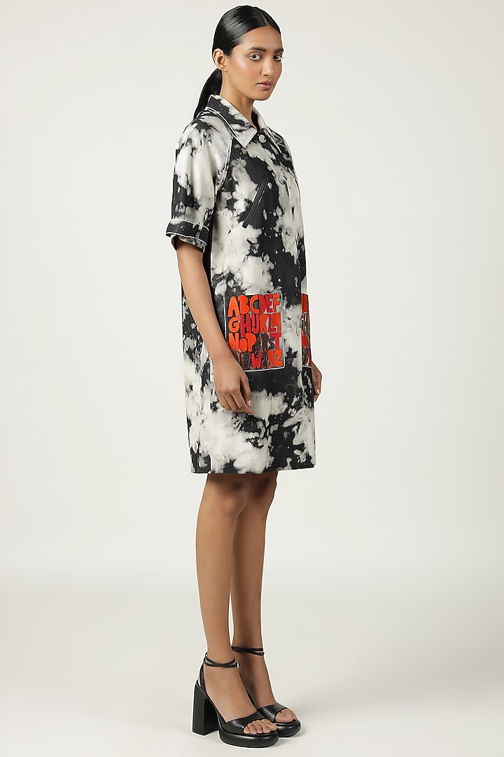 Grey Denim Embroidered Shift Cocktail Dress by Shahin Mannan at Pernia's Pop Up Shop