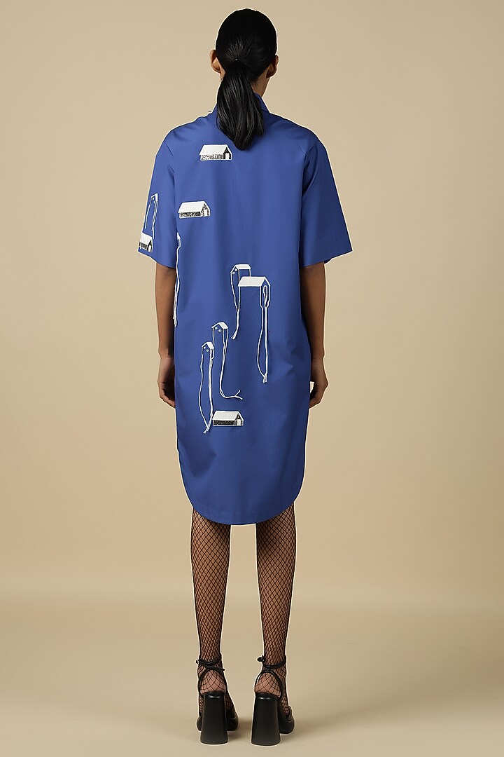 Electric Blue Poplin Embroidered Vacation Shirt Dress by Shahin Mannan at Pernia's Pop Up Shop