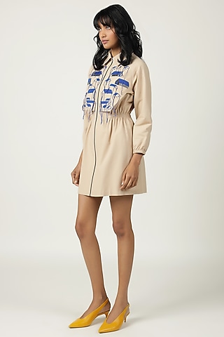 Blonde Poplin Embroidered Dress by Shahin Mannan