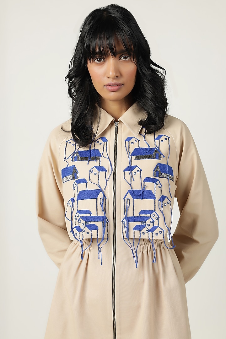 Blonde Poplin Embroidered Vacation Dress by Shahin Mannan at Pernia's Pop Up Shop