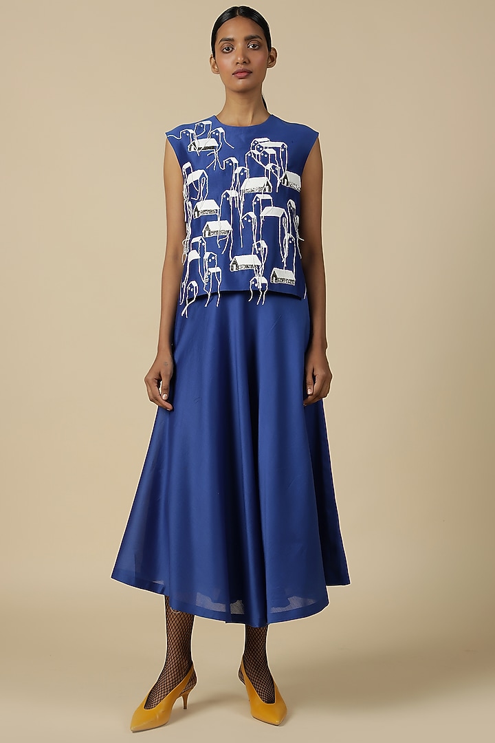 Electric Blue Chanderi Embroidered Top by Shahin Mannan at Pernia's Pop Up Shop