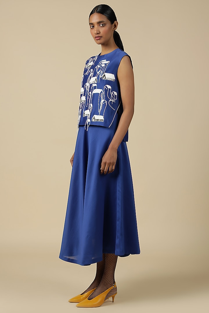 Electric Blue Chanderi Embroidered Top by Shahin Mannan at Pernia's Pop Up Shop