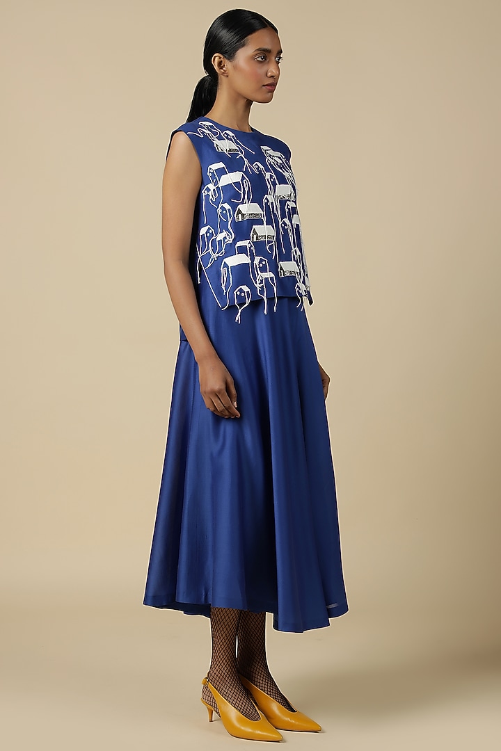 Electric Blue Chanderi Embroidered Top by Shahin Mannan at Pernia's Pop Up Shop