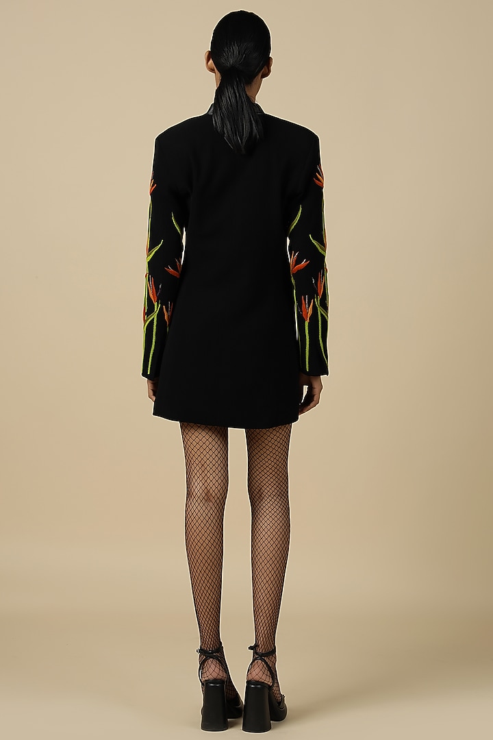 Black Crepe Embroidered Coat Party Wear Dress by Shahin Mannan at Pernia's Pop Up Shop