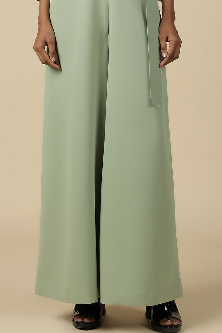Pista Green Double Crepe Embroidered Jumpsuit With Belt by Shahin Mannan at Pernia's Pop Up Shop