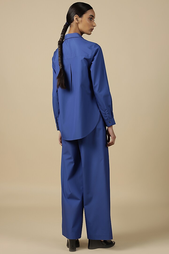 Electric Blue Poplin Embroidered Shirt by Shahin Mannan at Pernia's Pop Up Shop