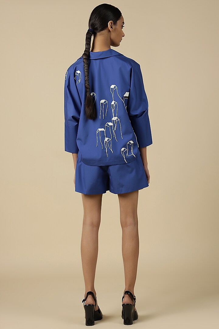 Electric Blue Chanderi Co-Ord Set by Shahin Mannan at Pernia's Pop Up Shop
