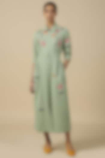 Pista Green Double Crepe Embroidered Dress by Shahin Mannan at Pernia's Pop Up Shop