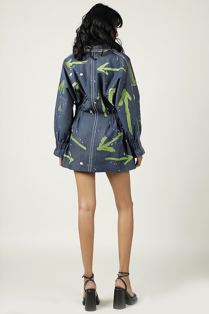 Optimum Blue Poplin Embroidered Cocktail Dress by Shahin Mannan at Pernia's Pop Up Shop