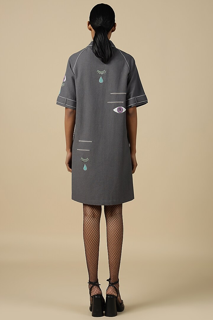 Grey Melange Hand Embroidered Cocktail Dress by Shahin Mannan at Pernia's Pop Up Shop