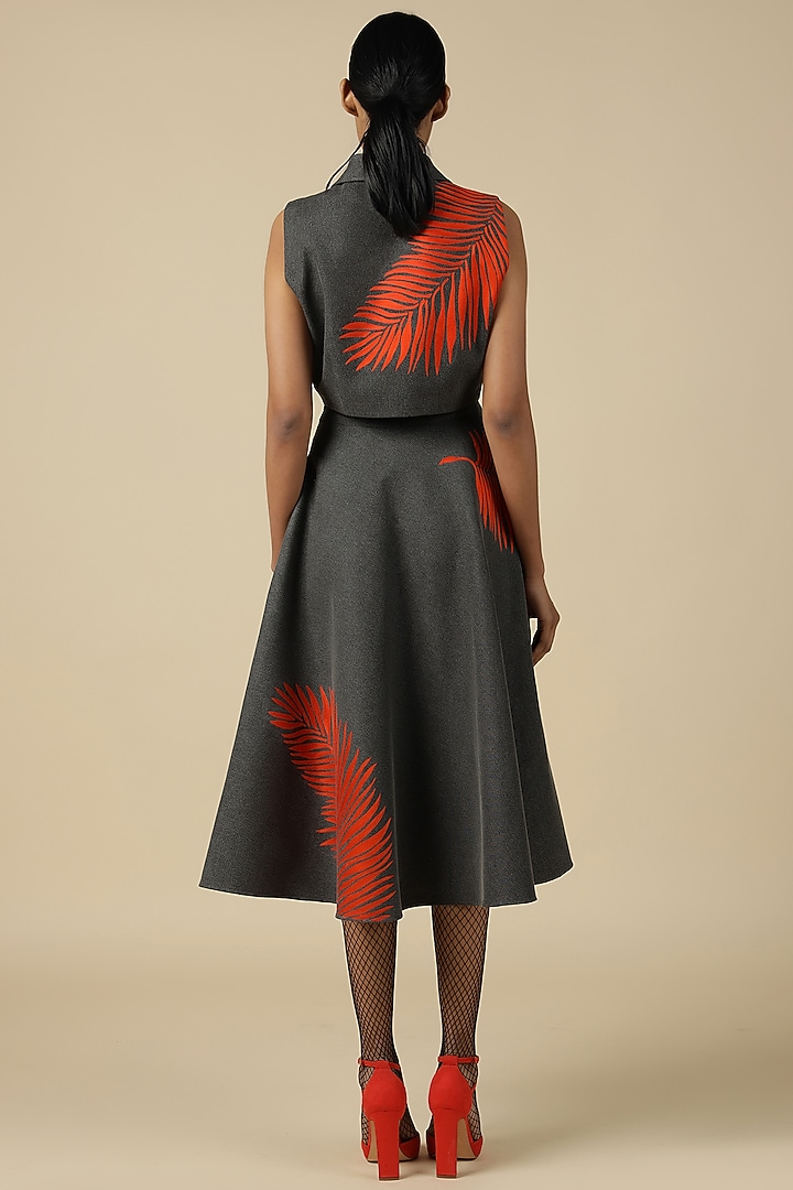 Lead Grey Thin Denim Embroidered Skirt Set by Shahin Mannan at Pernia's Pop Up Shop