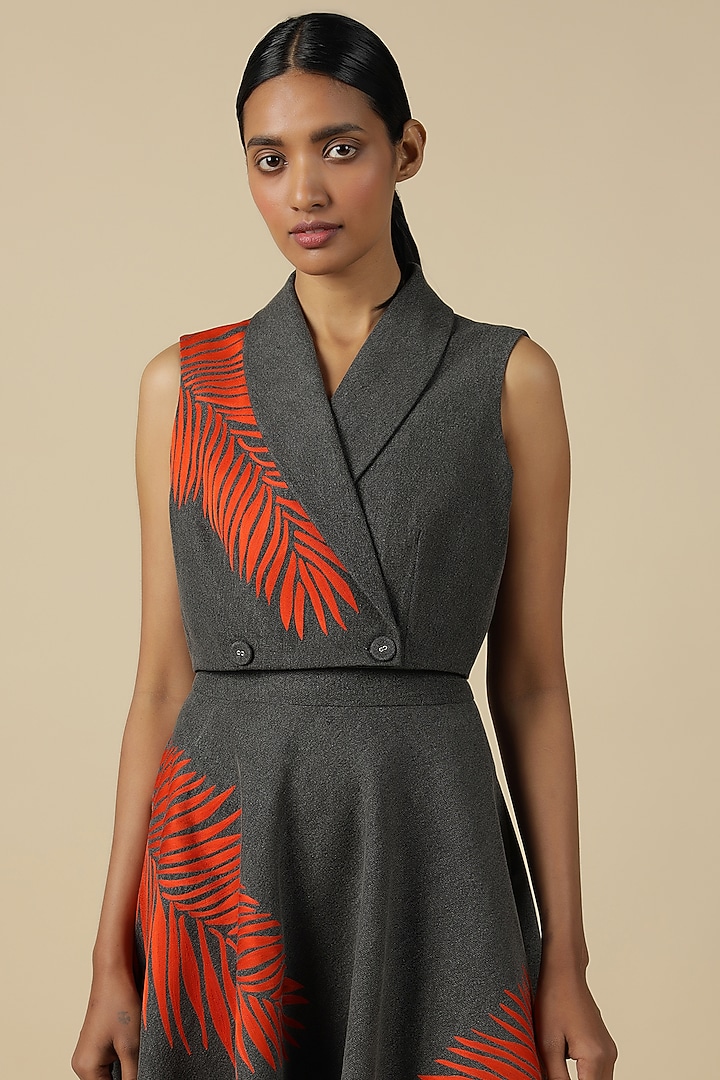Lead Grey Thin Denim Embroidered Skirt Set by Shahin Mannan at Pernia's Pop Up Shop