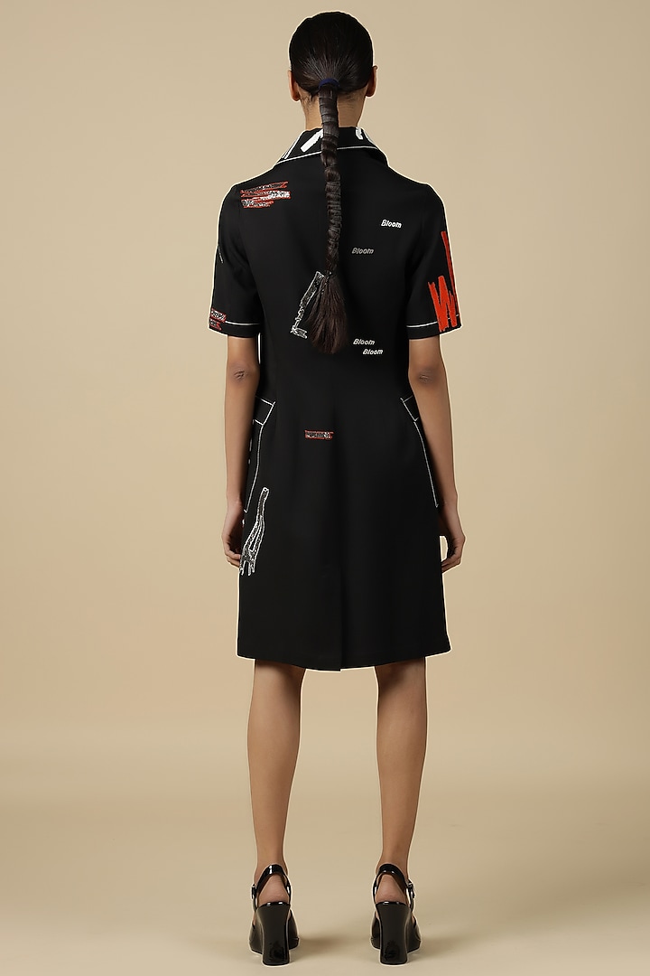 Black Double Crepe Embroidered Vacation Dress by Shahin Mannan at Pernia's Pop Up Shop