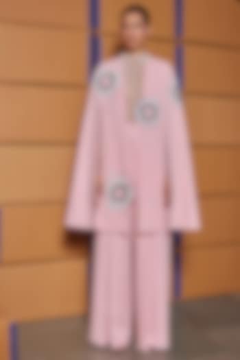 Flamingo Pink Twill Denim Cape Set by Shahin Mannan at Pernia's Pop Up Shop