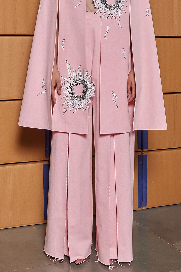 Flamingo Pink Twill Denim Cape Set by Shahin Mannan at Pernia's Pop Up Shop