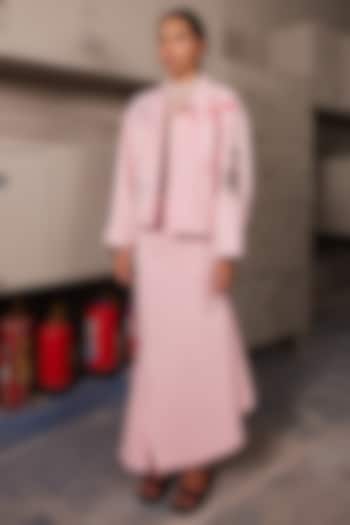 Flamingo Pink Twill Denim Asymmetric Skirt Set by Shahin Mannan at Pernia's Pop Up Shop