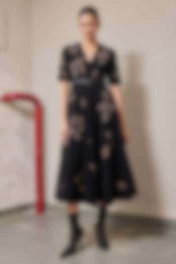 Black Japanese Crepe Circular Cocktail Dress by Shahin Mannan at Pernia's Pop Up Shop
