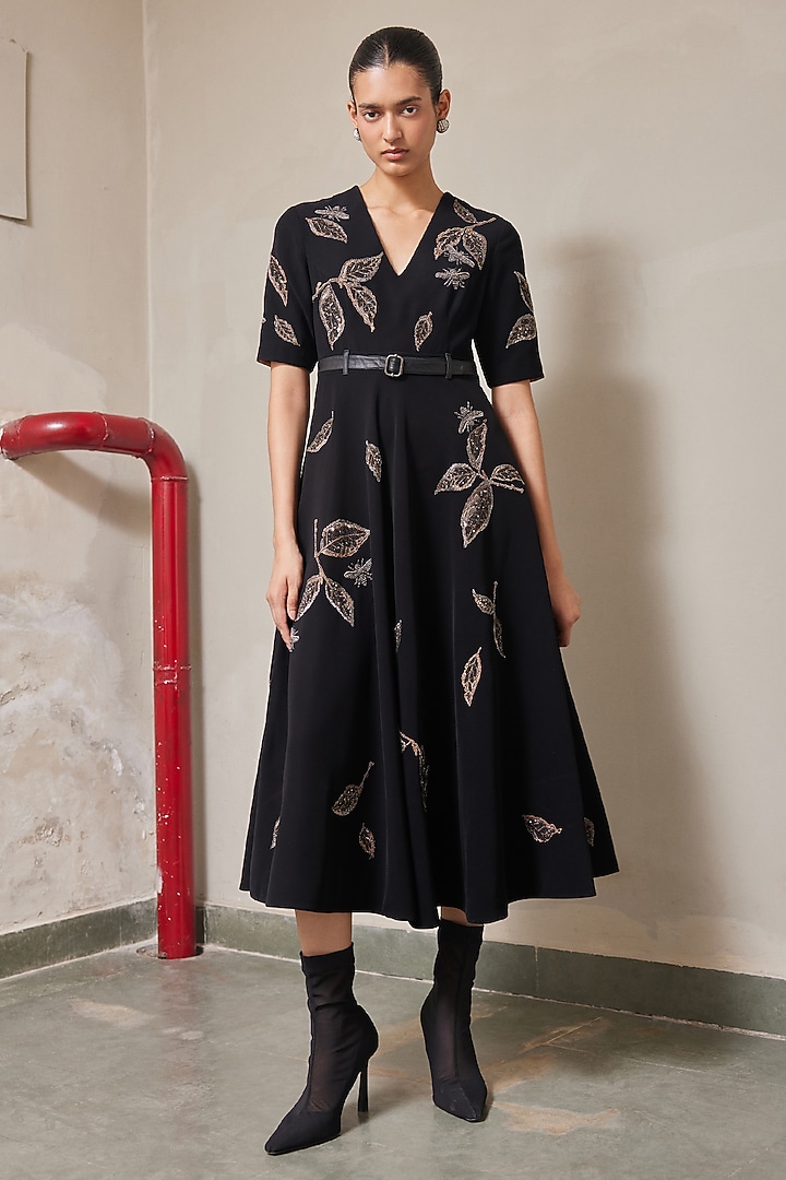 Black Japanese Crepe Circular Cocktail Dress by Shahin Mannan at Pernia's Pop Up Shop