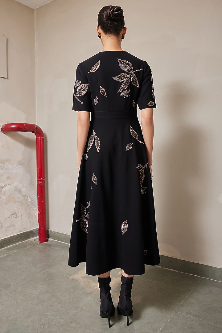 Black Japanese Crepe Circular Cocktail Dress by Shahin Mannan at Pernia's Pop Up Shop