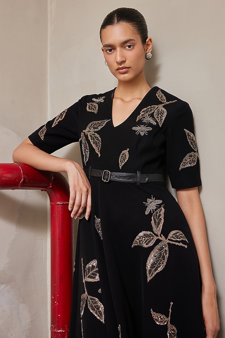 Black Japanese Crepe Circular Cocktail Dress by Shahin Mannan at Pernia's Pop Up Shop