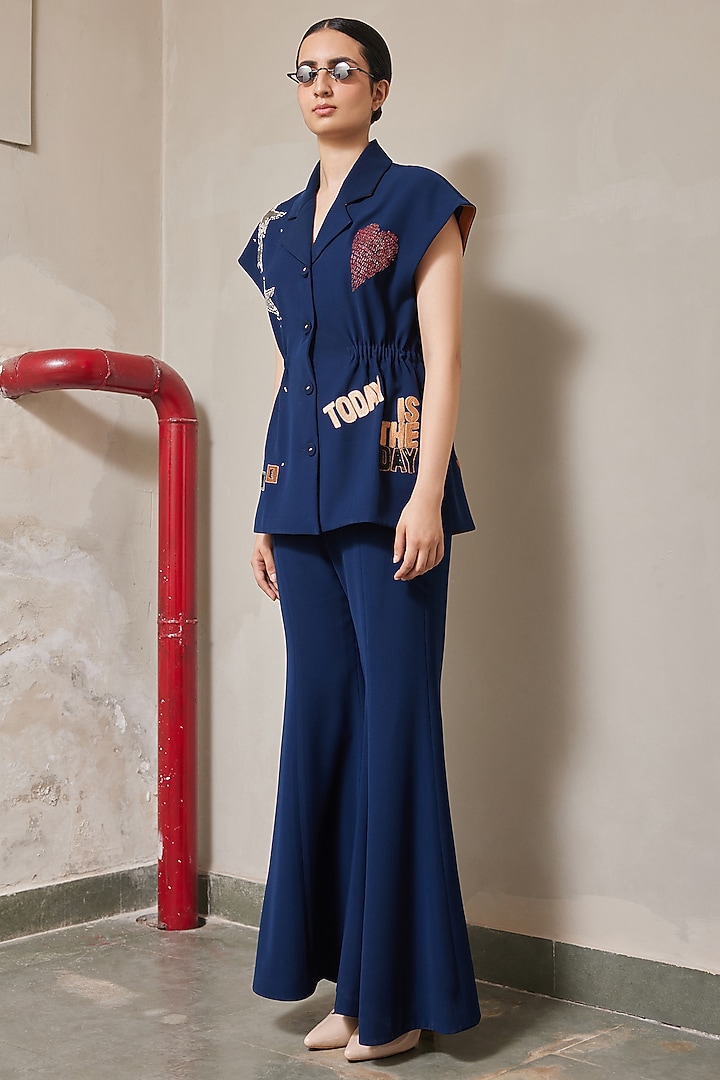 Navy Blue Japanese Crepe Co-Ord Set by Shahin Mannan at Pernia's Pop Up Shop