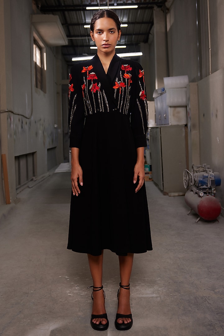 Black Japanese Crepe Wrap Cocktail Dress by Shahin Mannan at Pernia's Pop Up Shop