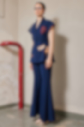 Navy Blue Japanese Crepe Robe Jacket by Shahin Mannan at Pernia's Pop Up Shop