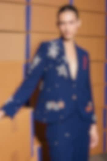 Navy Blue Japanese Crepe Blazer by Shahin Mannan at Pernia's Pop Up Shop