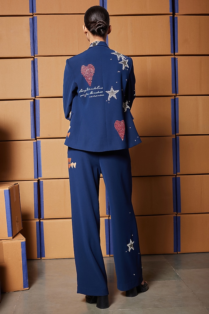 Navy Blue Japanese Crepe Blazer by Shahin Mannan at Pernia's Pop Up Shop