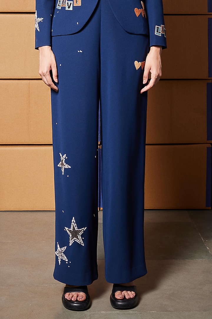 Navy Blue Japanese Crepe Pants by Shahin Mannan at Pernia's Pop Up Shop
