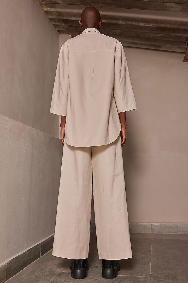 Sand-Colored Cotton Linen Co-Ord Set by Shahin Mannan at Pernia's Pop Up Shop