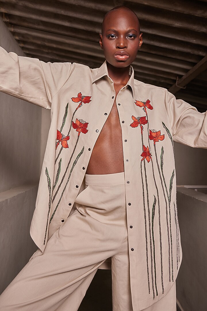 Sand-Colored Cotton Linen Co-Ord Set by Shahin Mannan at Pernia's Pop Up Shop